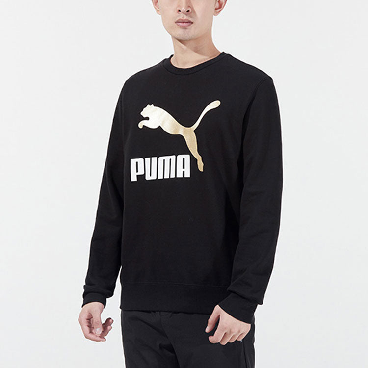 PUMA Bronzing Logo Sports Round Neck Pullover Black 535278-01