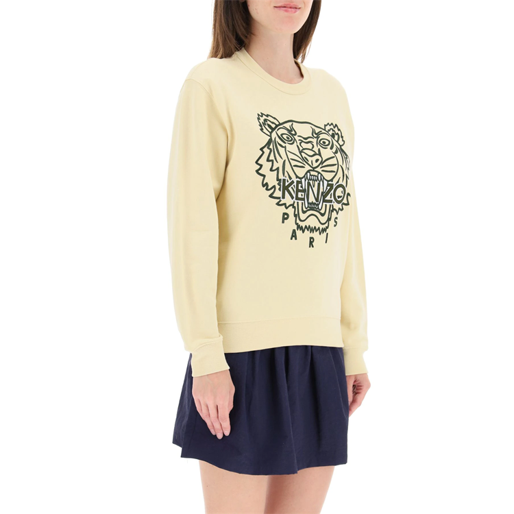 (WMNS) KENZO SS21 TIGER Pattern Embroidered Round Neck Pullover Cream Yellow Hoodie FB52SW8244MP-08