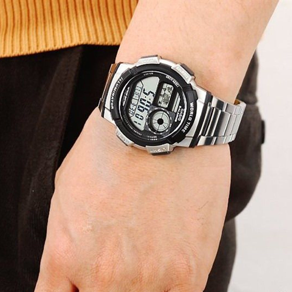 CASIO Waterproof Sports Stainless Steel Strap Mens Black Digital AE-1000WD-1A