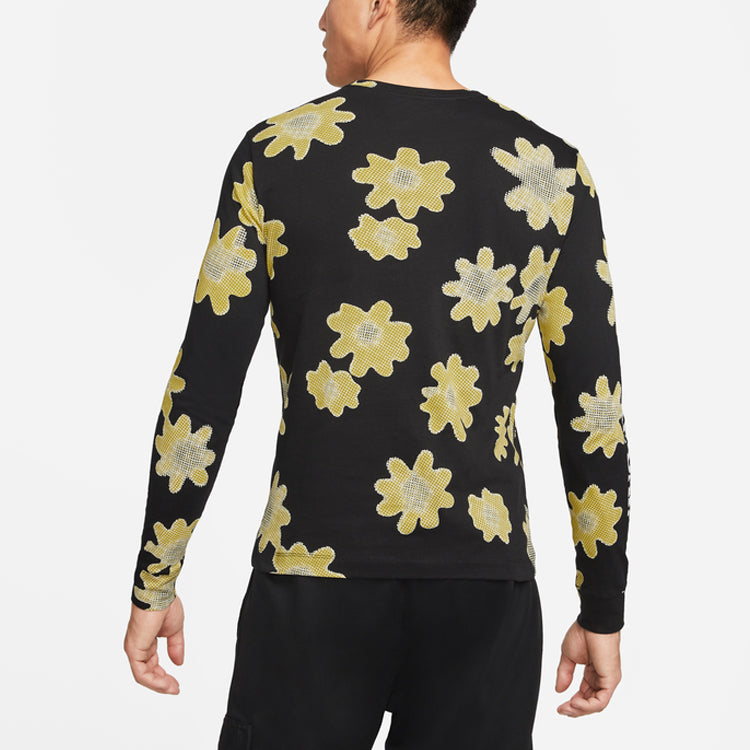 Nike SS22 Flowers Logo Printing Round Neck Long Sleeves Black DM6336-010