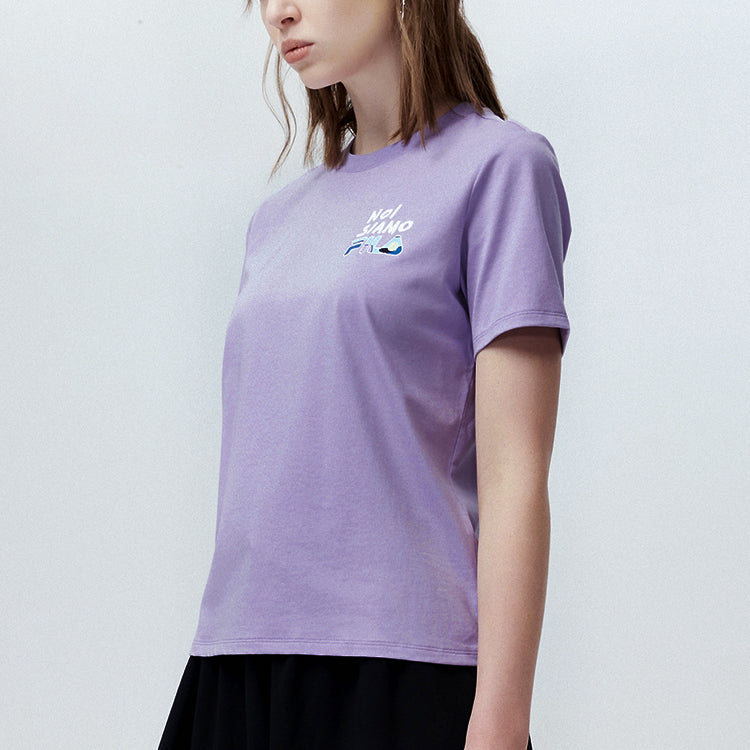 FILA FUSION Alphabet Printing Sports Round Neck Short Sleeve Purple T11W121109F-VT
