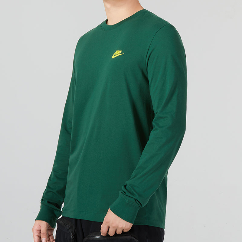 Men's Nike Minimalistic Alphabet Logo Athleisure Casual Sports Round Neck Long Sleeves Green T-Shirt DR7822-341