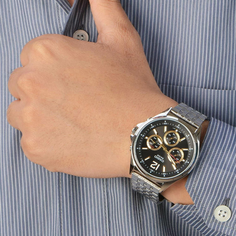 CASIO Waterproof Stainless Steel Strap Unisex Black Dial Strap Mens Black Analog MTP-E303D-1AVDF