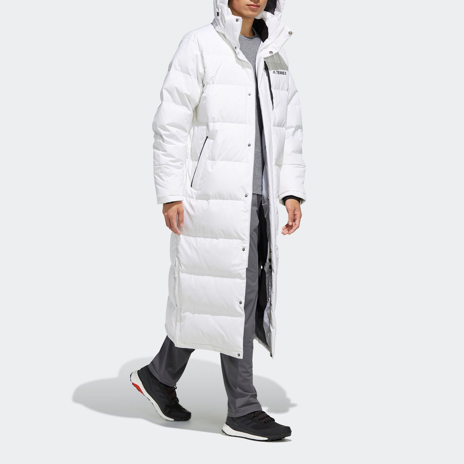 adidas neo MENS XPLR Terrex Long Parka Hooded Down Bench Jacket Winter Sportswear White FJ9240