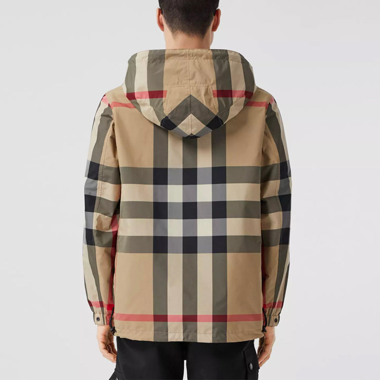 Men's Burberry Double Sided Classic Plaid Hooded Jacket Beige 80434031