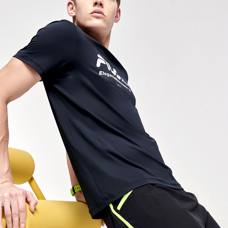 FILA Logo Printing Elastic Sports Short Sleeve Black A11M122102F-BK