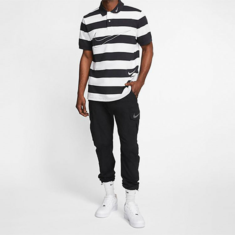 Nike Sportswear Swoosh Stripe Short Sleeve polo Black White  CJ4910-011