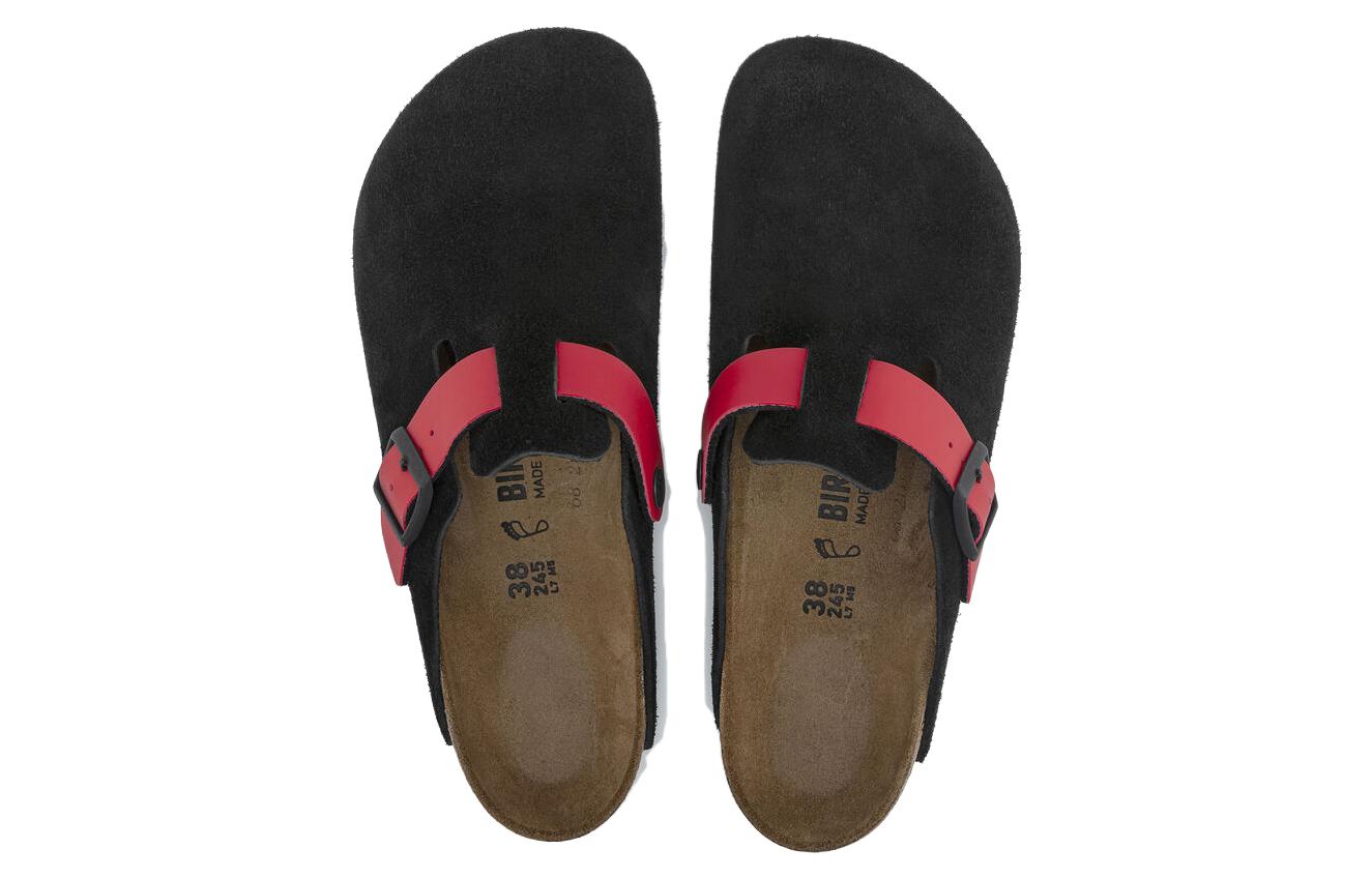 (WMNS) Birkenstock Boston Suede Leather/Birko-Flor 'Black / Active red' 1025939