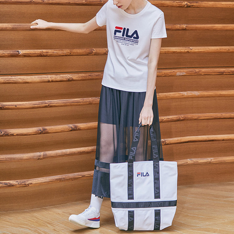 Men's FILA Printing Round Neck Pure Cotton White T-Shirt F61W028121F