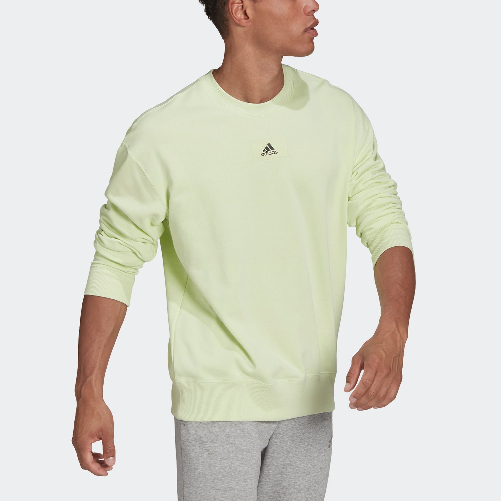 Men's adidas Fv Swt Cotton Sports Round Neck Pullover Acid Green HE4352