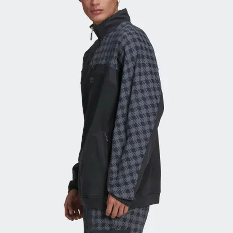 adidas originals D Sweat Grp Half Zipper Plaid Casual Sports Black GD9322