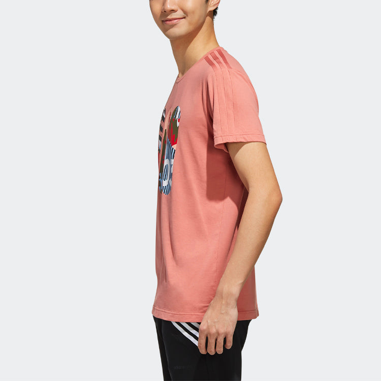 adidas neo Casual ribbed Round Neck Printing Short Sleeve Pink FK9916