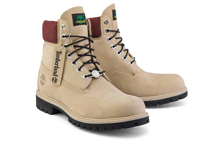 Timberland 6 Inch Premium Waterproof Boots 'Beige Nubuck with Burgundy Collar' A2M19W