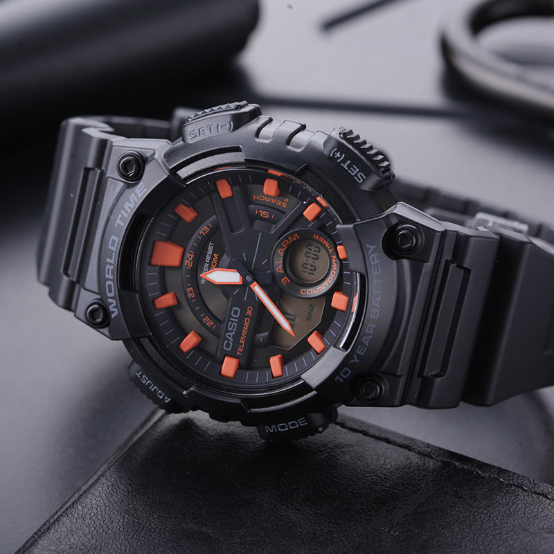 CASIO Solar Powered Waterproof Sports Mens Black Analog/Digital Combo AEQ-110W-1A2