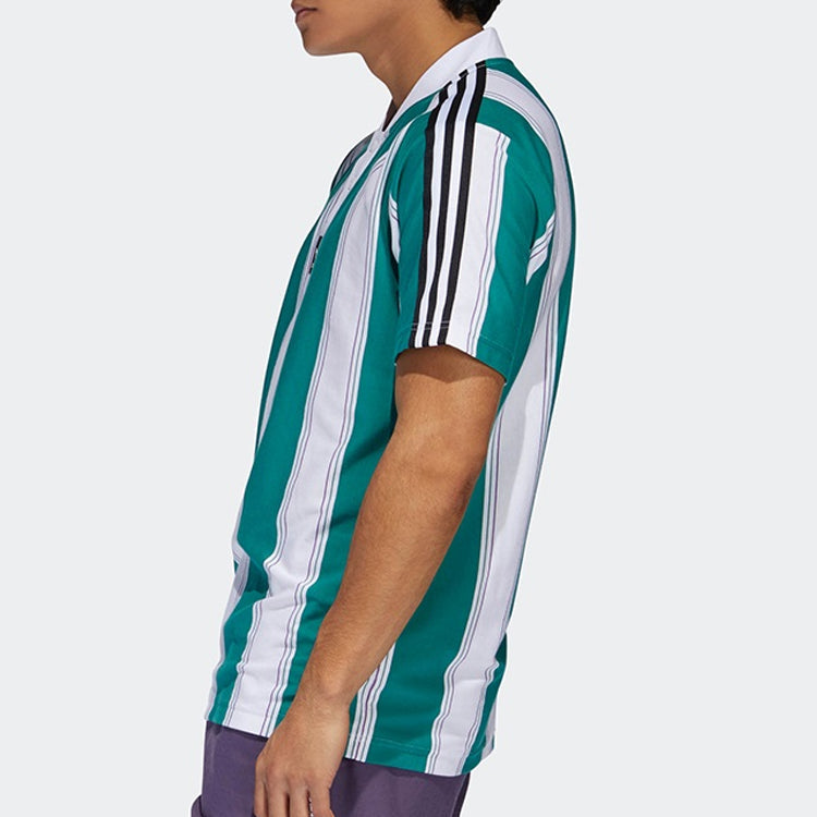 adidas originals Stripe Splicing Clatsopjrsy Short Sleeve White Green DU3927