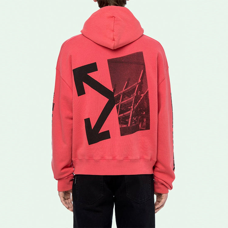 Off-White FW19 Splitted Arrows Oversized Graffiti Hooded Fleece Men Red OMBB037E19D250102010