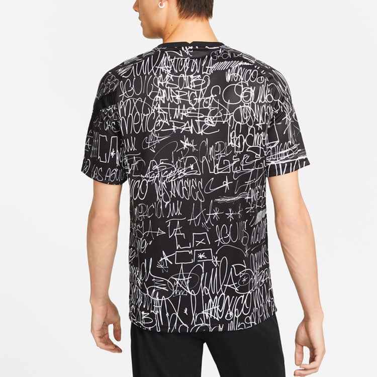 Nike Dri-FIT Graffiti Full Print Round Neck Quick Dry Breathable Soccer/Football Short Sleeve Black DB9078-100