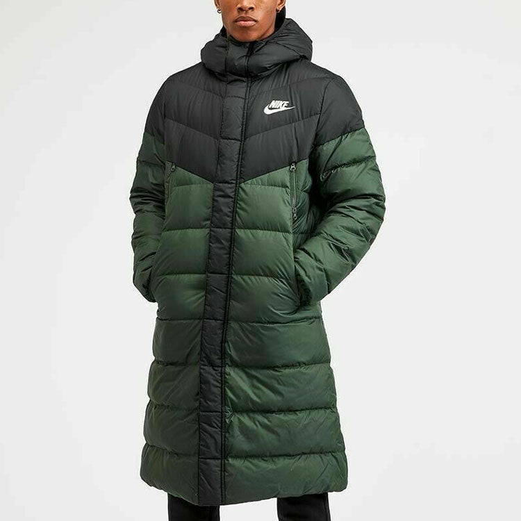Nike Sportswear Splicing Long hooded down Jacket Black Green Colorblock CU0280-045