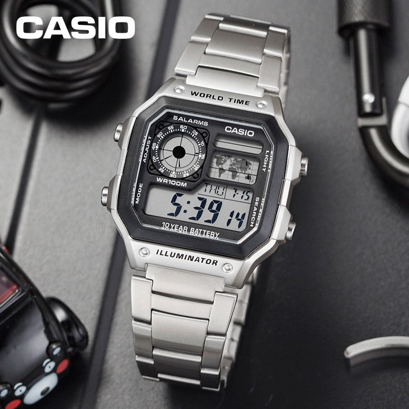 CASIO Male YOUTH Japan / South Korea Fashion Waterproof Mens Silver Digital AE-1200WHD-7A