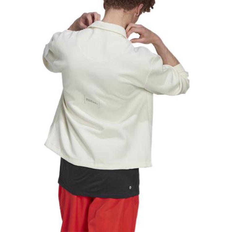 adidas Solid Color Logo Single Breasted Lapel Long Sleeves White Jacket HG2072