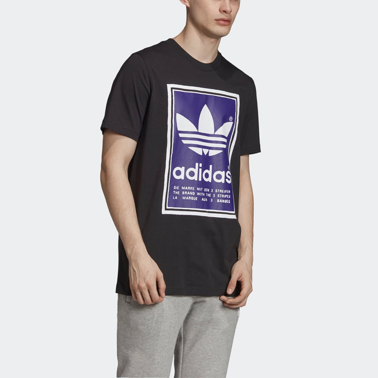 adidas originals Filled Label Blue Logo Printing Short Sleeve Black ED6936