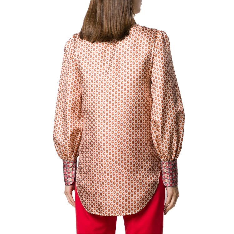 (WMNS) Gucci Long Sleeve Shirt With Spliced Contrast Detail Cuffs For Orange 602041-ZADF5-9098
