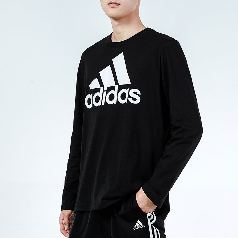Men's adidas Large Logo Printing Loose Sports Long Sleeves Black T-Shirt GV5274