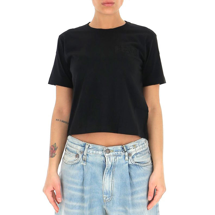 FENDI SS21 Logo Printing Pattern Round Neck Short Sleeve Black T-Shirt FS7389AFLTF0GME