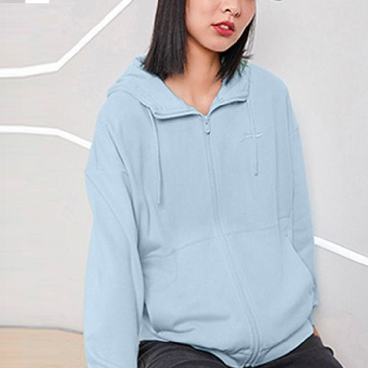 Li-Ning Living Series Alphabet Embroidered Solid Color Sports Hoodie Jacket Blue AWDQD26-3