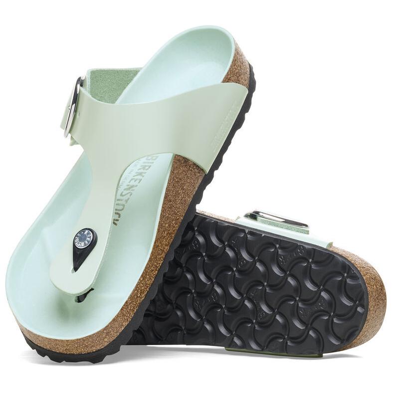 Birkenstock Gizeh Big Buckle Natural Leather Patent Narrow Fit Sandals ' High Shine Surf Green' 1026542