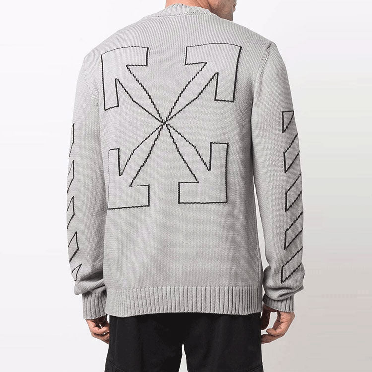 Men's Off-White Logo Embroidered Wool Sweater Gray OMHE087C99KNI0010610