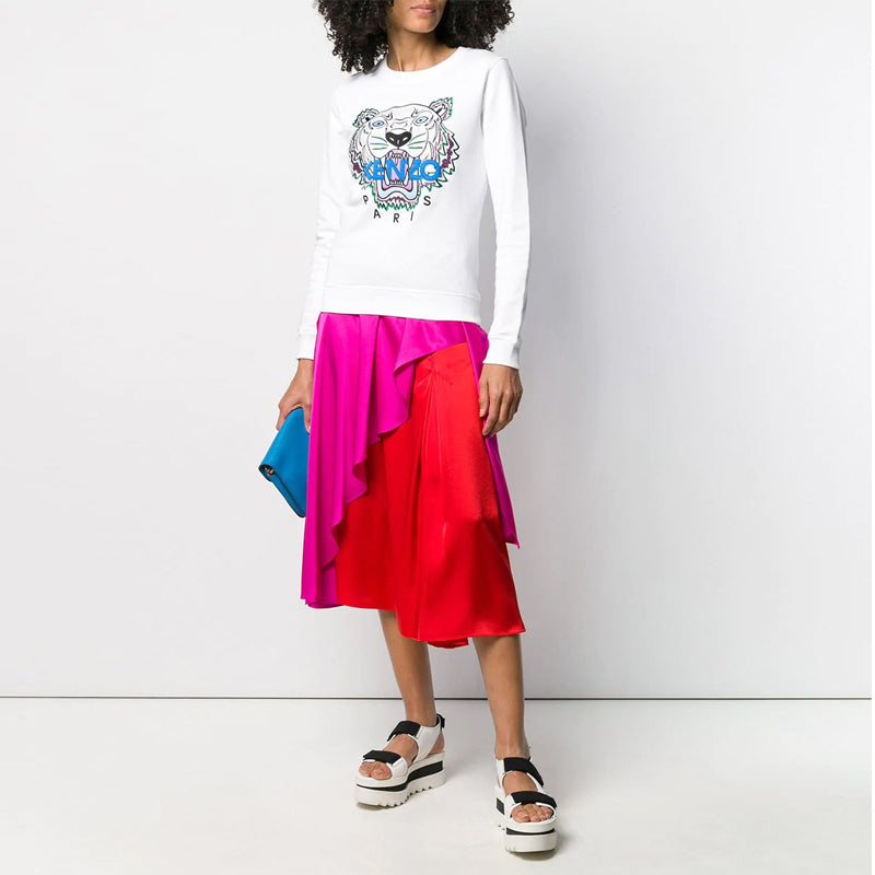 (WMNS) KENZO Tiger Head Embroidered Cotton Pullover Hoodie White F952SW7054XA-01