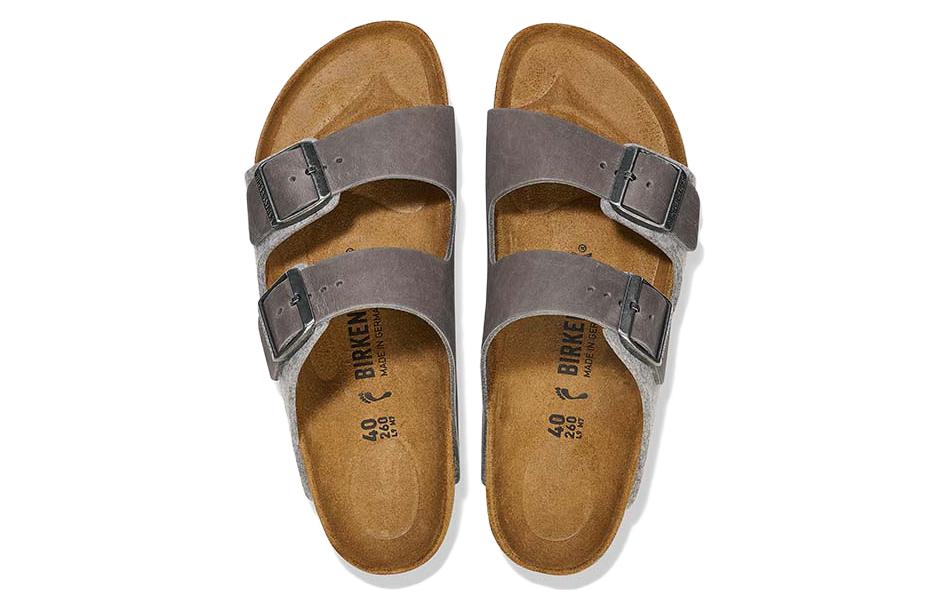 Birkenstock Arizona Leather/Textile/Felt Narrow Fit 'Light Grey' 1025735
