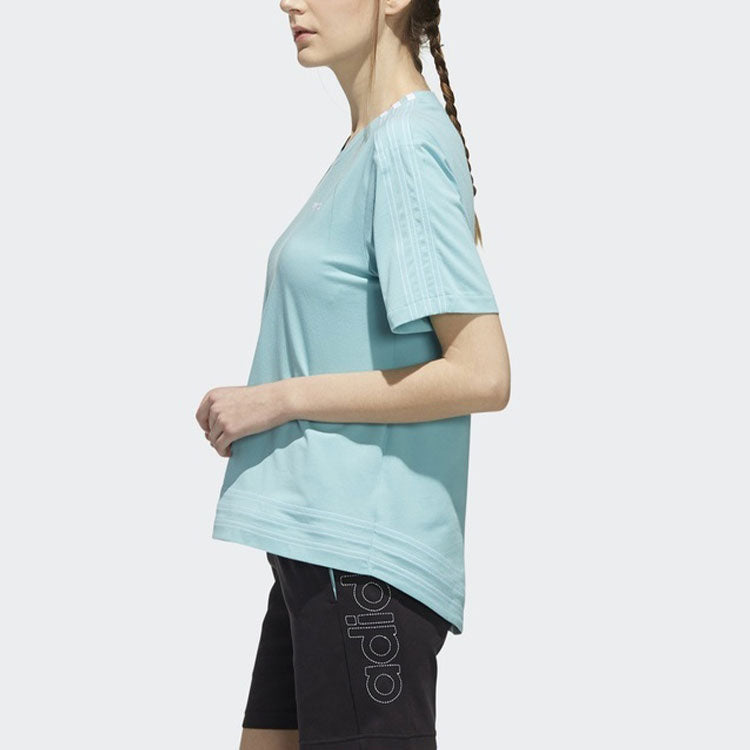 (WMNS) adidas neo Logo Printing Training Sports Loose Round Neck Short Sleeve Blue DW7732