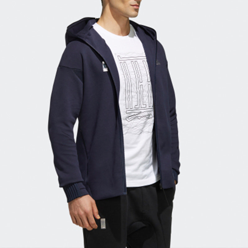 adidas Series Zipper Cardigan Windproof Hooded Jacket Blue FJ0197