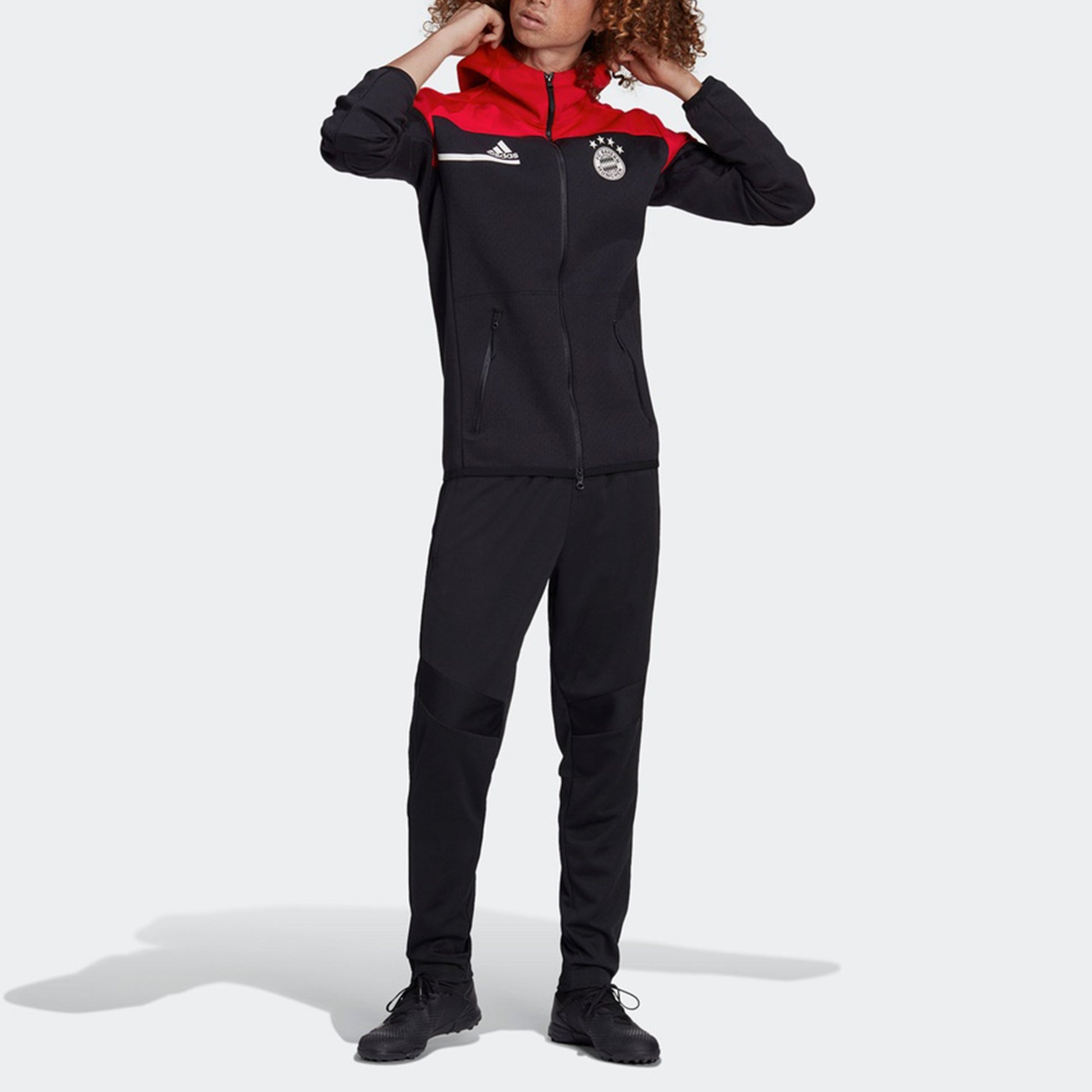 adidas Fcb zn 20-21 Season Bayern Munich Soccer/Football Sports Hooded Jacket Black Red GN5916