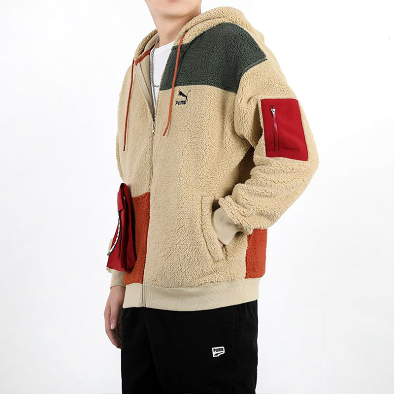 PUMA Retro Block Sherpa Full-Zip Hoodie 'Beige Red Green' 530711-12