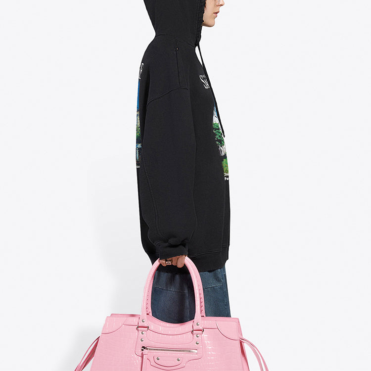 (WMNS) Balenciaga Classic Printing Loose Hoodie Black 641529TJVH91000