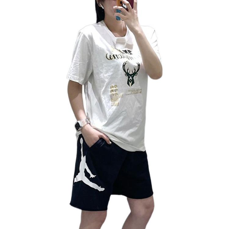 Men's Nike Milwaukee Bucks Alphabet Pattern Printing Athleisure Casual Sports Round Neck Short Sleeve White T-Shirt DR8835-100