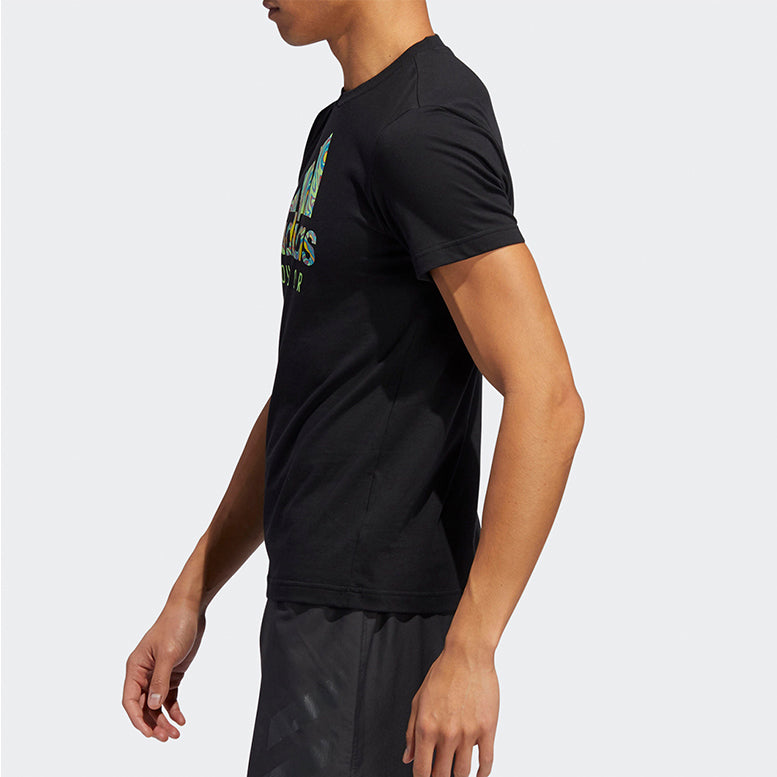 Men's adidas Round Neck Short Sleeve Black T-Shirt FM7529