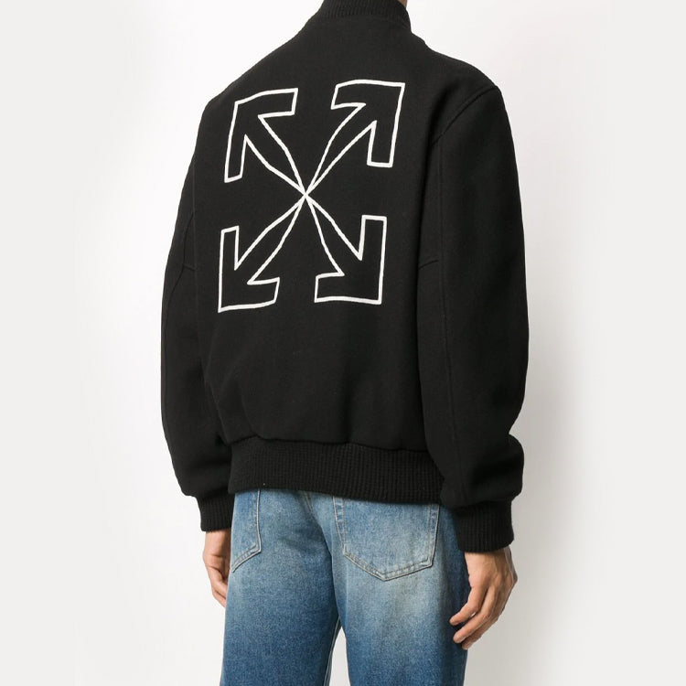 Off-White FW20 Arrows Printing Baseball Jacket Men Black OMEA224E20FAB0011001