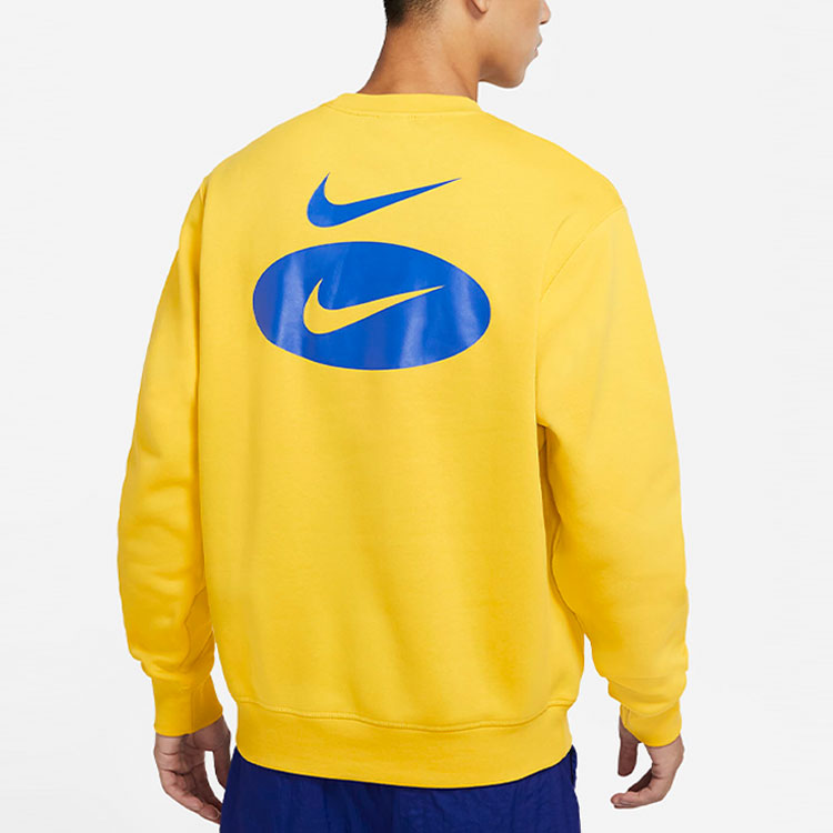 Men's Nike As Nsw Sl Bb Crew Logo Casual Sports Fleece Lined Round Neck Long Sleeves Bright Yellow DM5461-709