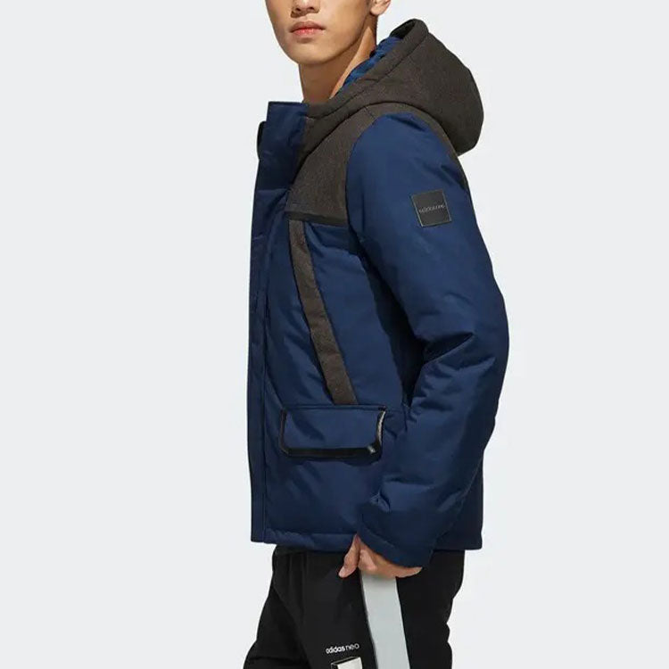 adidas neo Windproof Stay Warm Colorblock Sports hooded down Jacket Blue EI4439