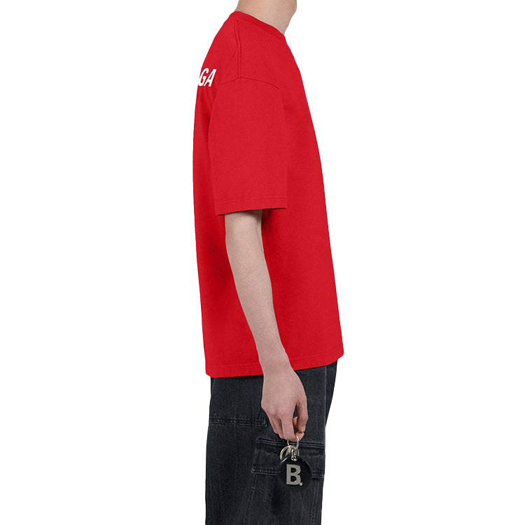 Men's Balenciaga Large Logo Retro Short Sleeve Red 612966TIVG56540
