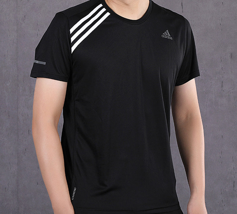 adidas Plaid RunningTrainingShort-sleeveTee Men Black ED9294