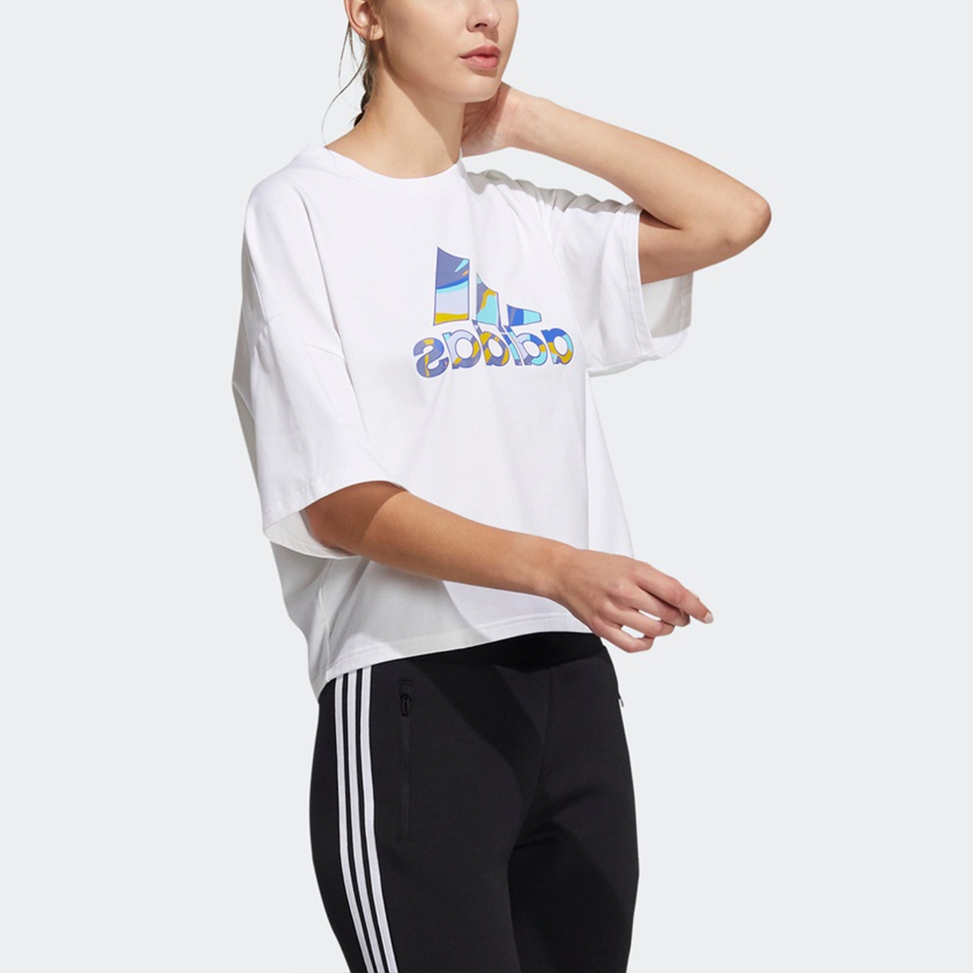 (WMNS) adidas Str W T Mirror Logo Printing Sports Short T-Shirts 'White' H09717