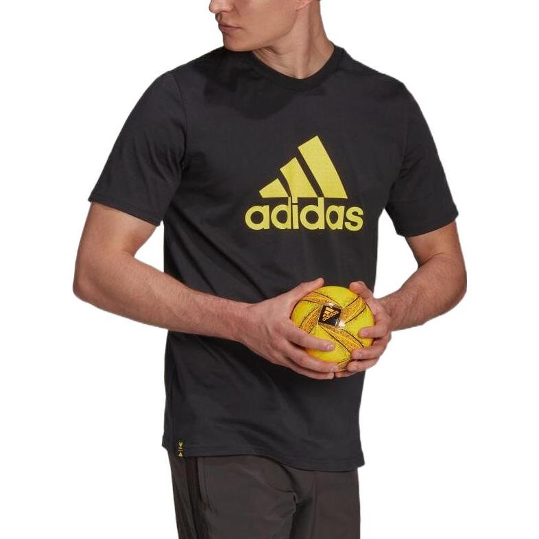 Men's adidas Alphabet Logo Printing Round Neck Pullover Sports Short Sleeve Japanese Version Black T-Shirt HD9868