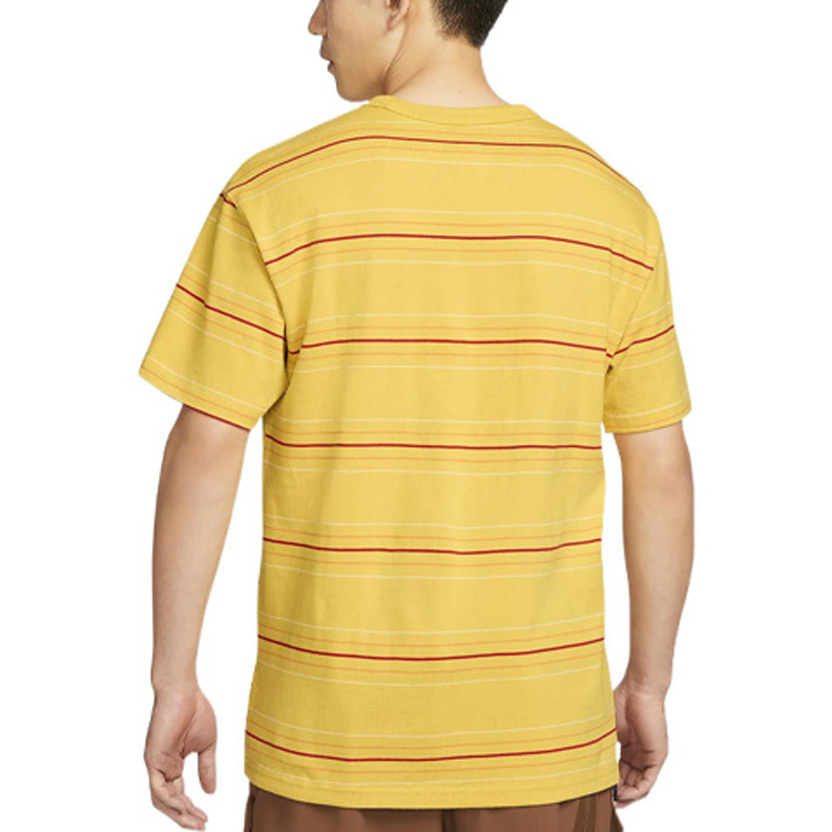 Men's Nike Logo Micro Mark Stripe Round Neck Short Sleeve Yellow T-Shirt DQ1117-709