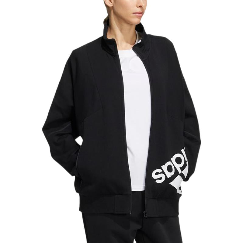 adidas Contrasting Colors Large Logo Zipper Stand Collar Jacket Couple Style Black HE7453