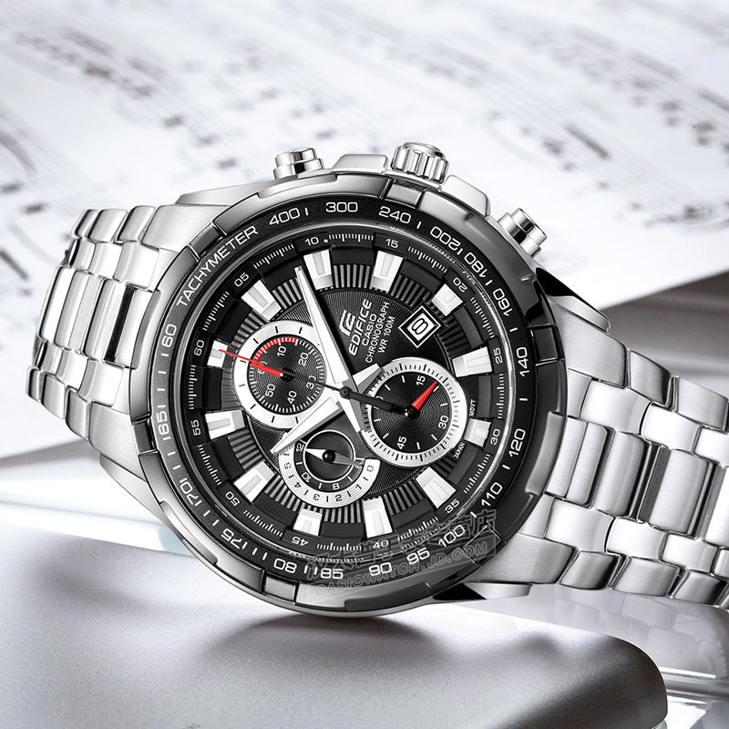 CASIO EDIFICE Classical Sports Waterproof Quartz Silver/ Mens Black Analog EF-539D-1A